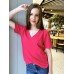 Malinowy t-shirt damski vneck różowy polska produkcja Belotta